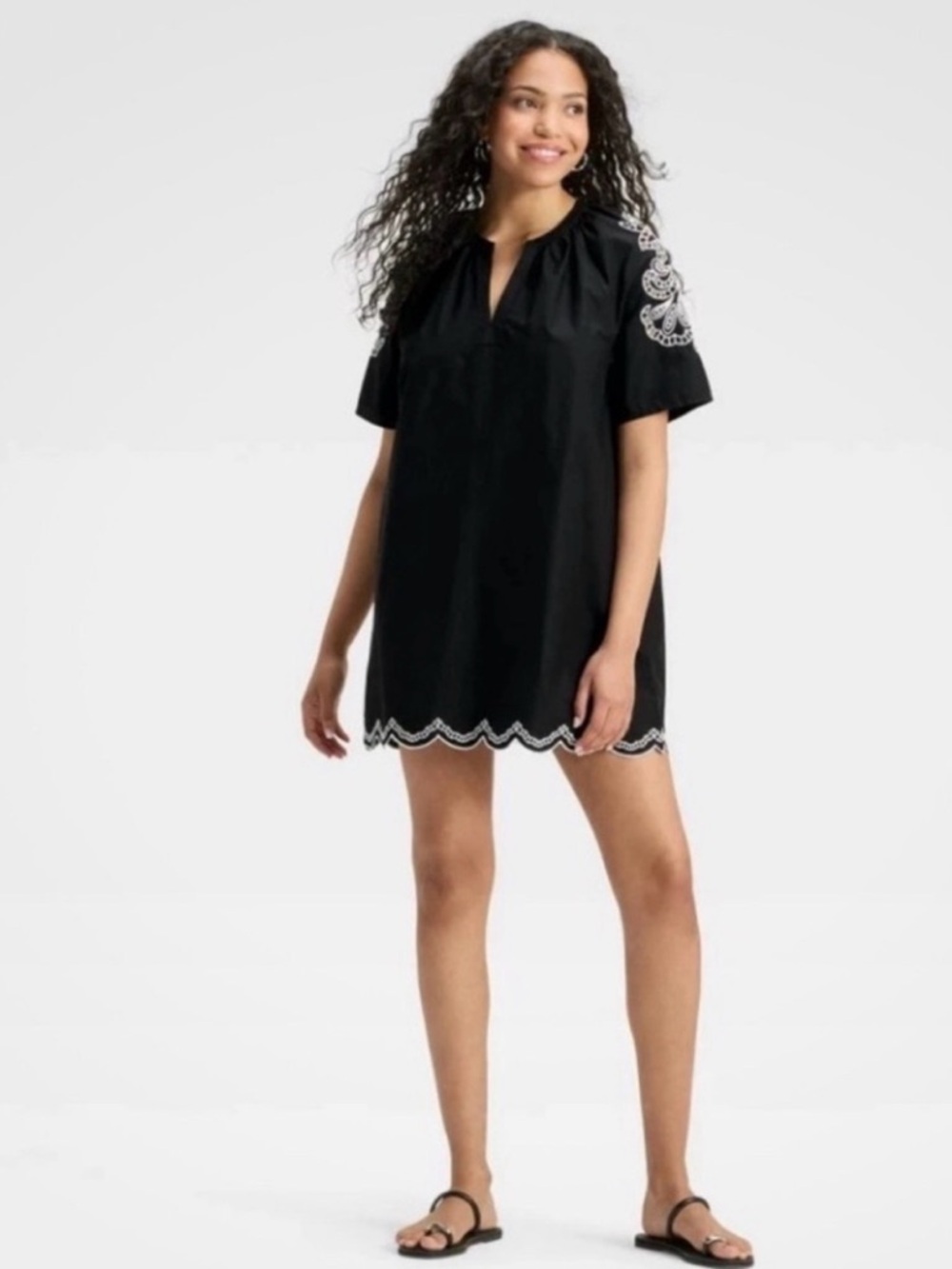 Universal Thread Black Dress with White Embroidered Accents